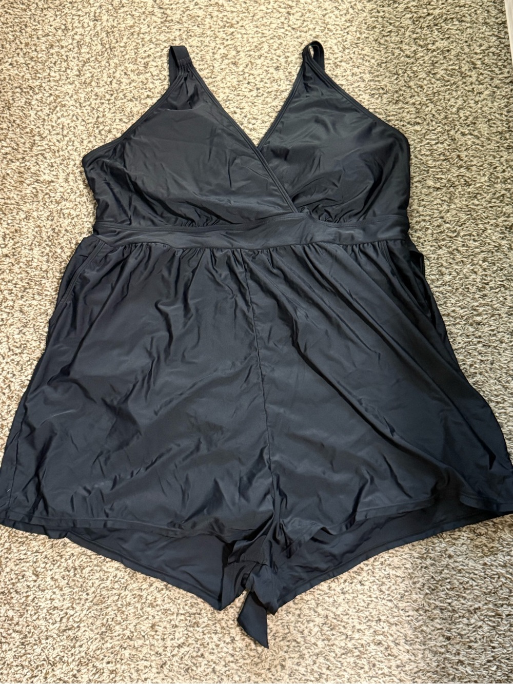 BloomChic Black One-Piece V-Neck Swim Romper
